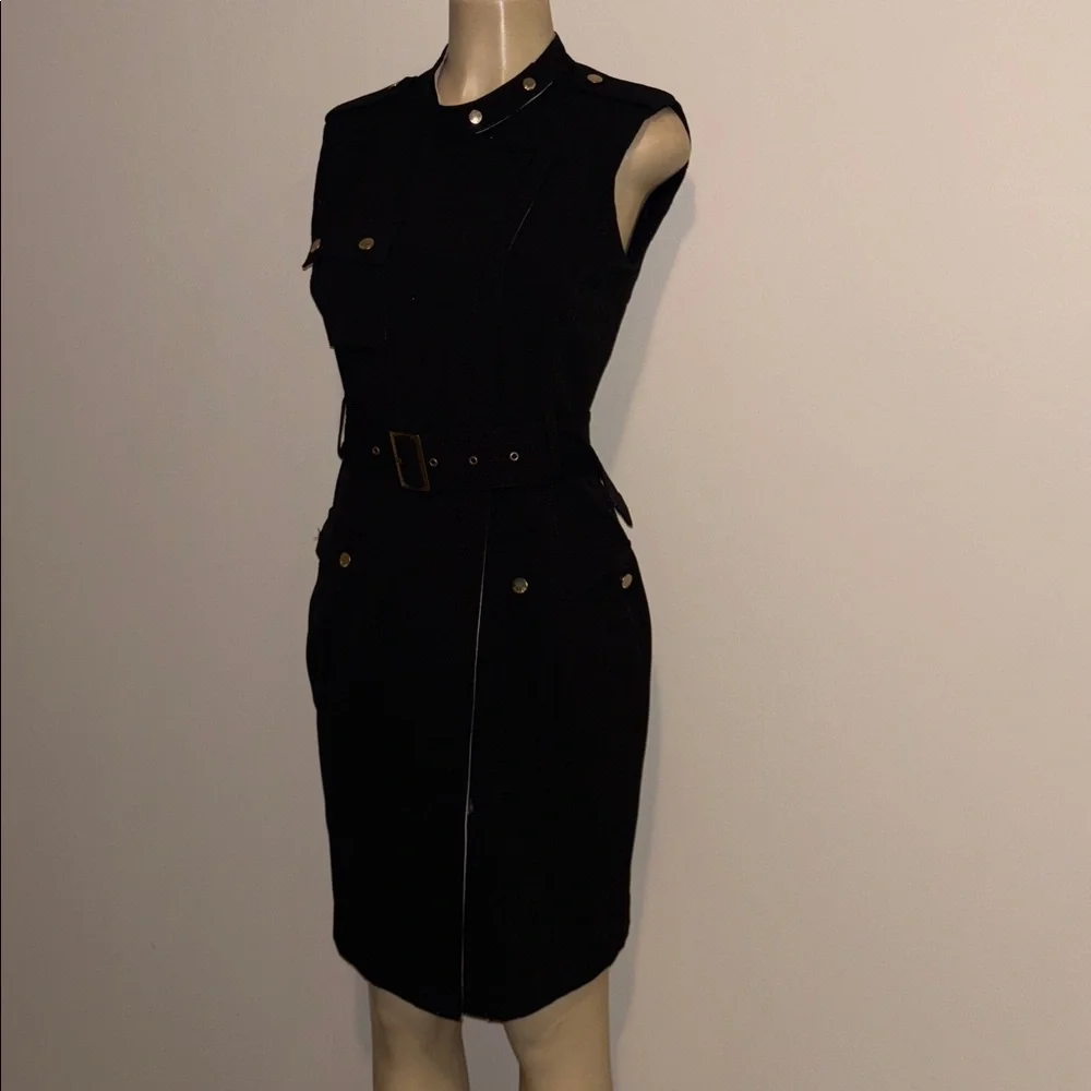 Calvin Klein black luxe exposed zip belted utility dress size 8 - Picture 3 of 9